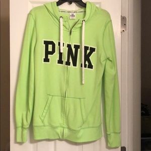 Neon green PINK zip up hoodie